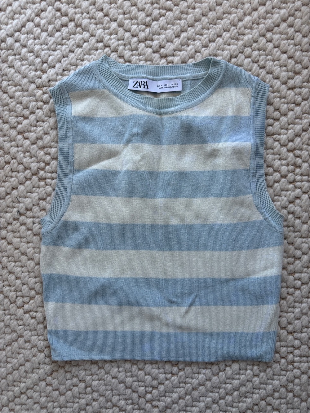 ZARA Light Blue & Cream Striped Sleeveless Knit Tank